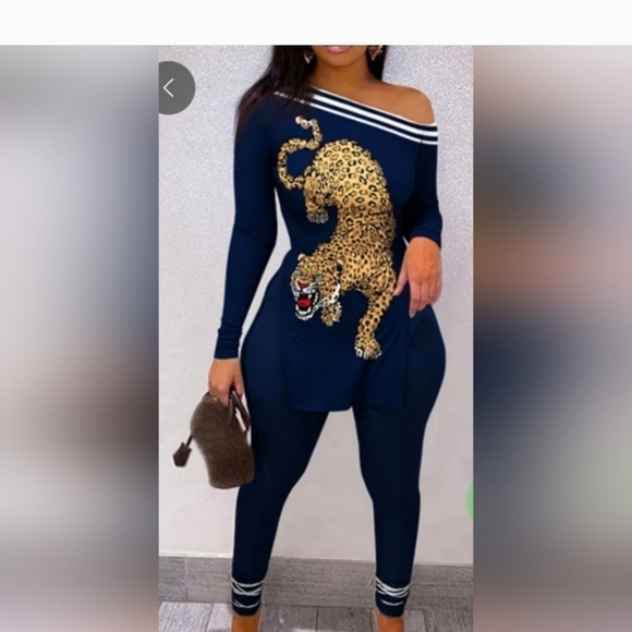 NEW NAVY BLUE SEXY 2 PIECE STRETCH PANTS SET PLUS SIZE 1XL - Picture 8 of 8